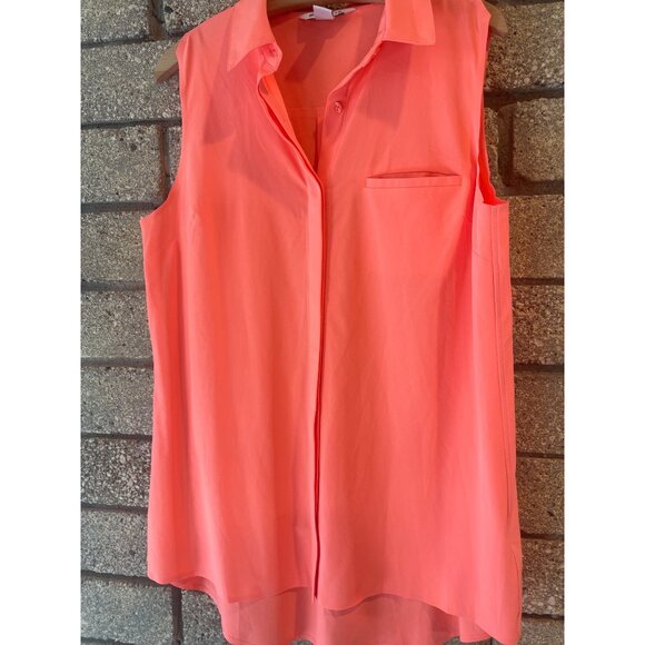 Athleta Coral Sleeveless Button-Up Blouse Womens M Lightweight Polyester - Picture 2 of 7
